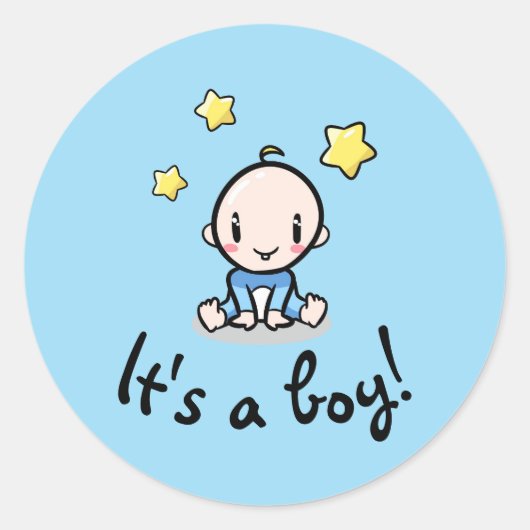 男の子だ!かわいい男の赤ちゃん丸ステッカー ラウンドシール (正面)