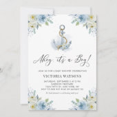 男の子だ！アンカー フラワーのある海の赤ちゃんの歓迎会 招待状 (正面)