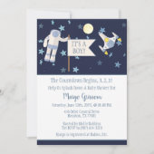 男の子だ！カウントダウンが赤ちゃんシャワーを始める |白 招待状 (正面)