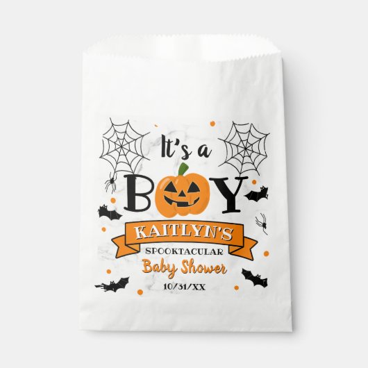 「男の子だ」カボチャのハロウィンベイビーシャワー フェイバーバッグ (正面)