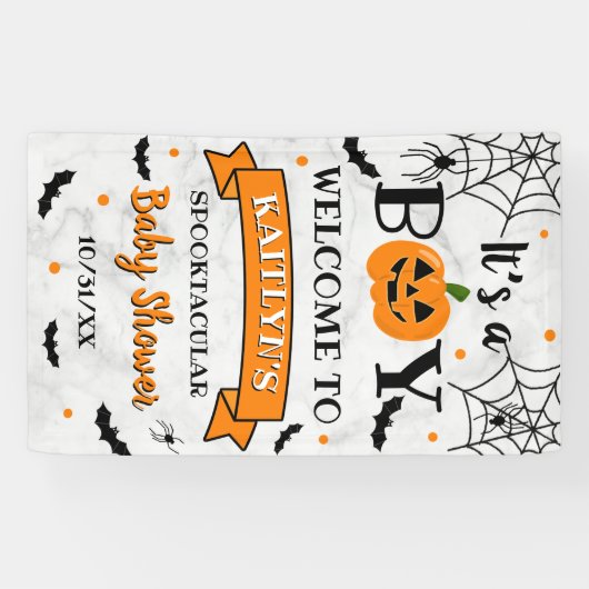 「男の子だ」カボチャのハロウィーンの赤ちゃんシャワーへようこそ 横断幕 (横)