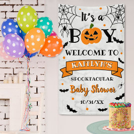 「男の子だ」カボチャのハロウィーンの赤ちゃんシャワーへようこそ 横断幕