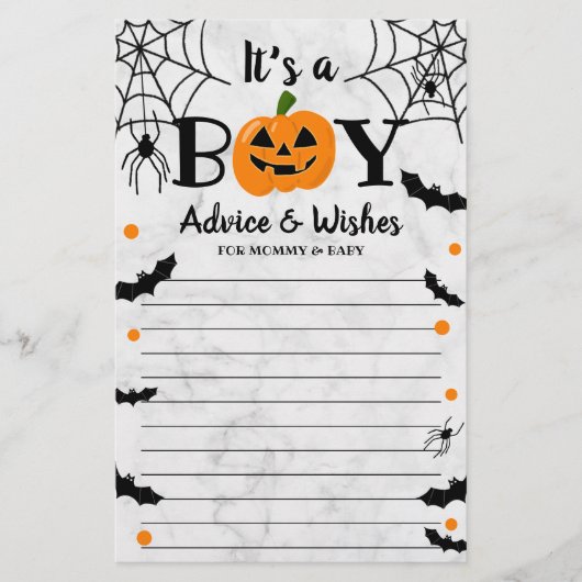 「男の子だ」カボチャのハロウィーンベイビーシャワーアドバイス (正面)