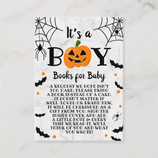 「男の子だ」カボチャのハロウィーン赤ちゃんシャワー本 エンクロージャーカード (正面)