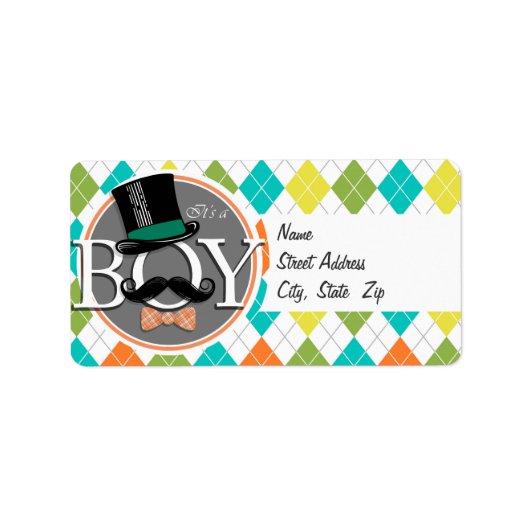 男の子だ!カラフルアーガイル ラベル (正面)