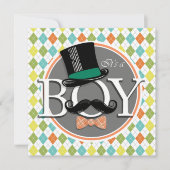 男の子だ!カラフルアーガイル 招待状 (正面)