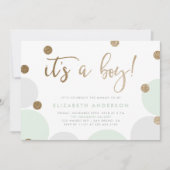 男の子だ！ |グリーン&金ゴールド紙吹雪ベビーシャワー 招待状 (正面)