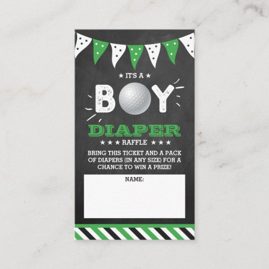 男の子だ！ゴルフの共同ベビーシャワーおむつラッフル エンクロージャーカード (正面)