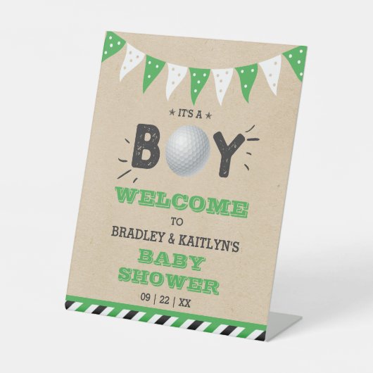 男の子だ！ゴルフをテーマにしたベビーシャワーへようこそ 台座サイン (正面)