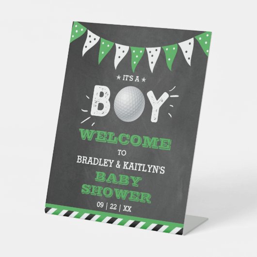男の子だ!ゴルフをテーマにしたベビーシャワーへようこそ 台座サイン (正面)