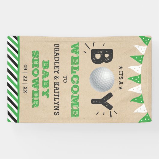 男の子だ!ゴルフをテーマにしたベビーシャワーへようこそ 横断幕 (横)