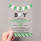 男の子だ！ゴルフをテーマにした共同ベビーシャワー アクリル招待状 (インサイチュ (ポータブル))
