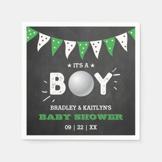 男の子だ！ゴルフをテーマにした共同ベビーシャワー スタンダードカクテルナプキン (正面)