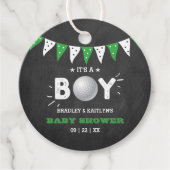 男の子だ！ゴルフをテーマにした共同ベビーシャワー フェイバータグ (正面)