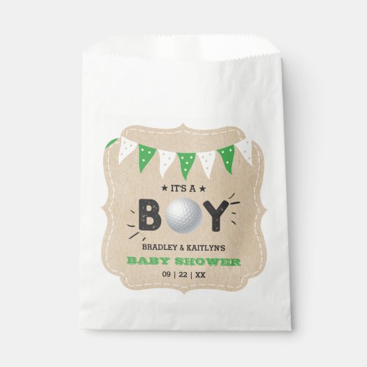 男の子だ！ゴルフをテーマにした共同ベビーシャワー フェイバーバッグ (正面)