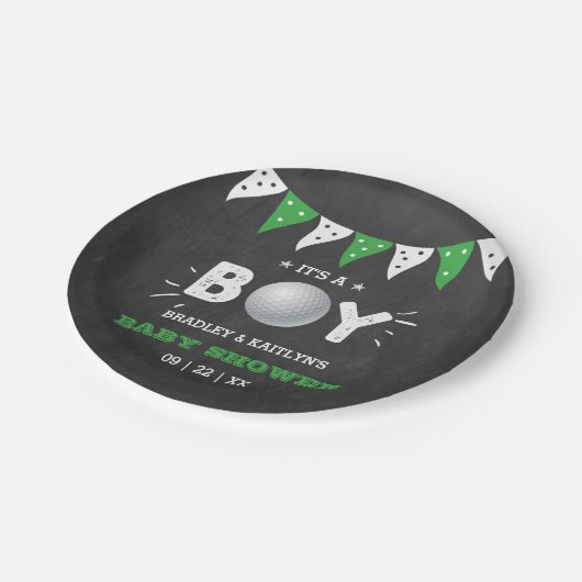 男の子だ！ゴルフをテーマにした共同ベビーシャワー ペーパープレート (アングル)