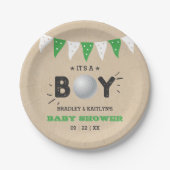 男の子だ！ゴルフをテーマにした共同ベビーシャワー ペーパープレート (正面)