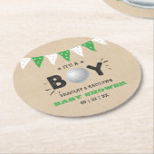 男の子だ!ゴルフをテーマにした共同ベビーシャワー ラウンドペーパーコースター (アングル)