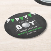 男の子だ！ゴルフをテーマにした共同ベビーシャワー ラウンドペーパーコースター (アングル)
