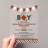 男の子だ！サッカーをテーマにした共同ベビーシャワー アクリル招待状 (インサイチュ (ポータブル))