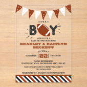 男の子だ！サッカーをテーマにした共同ベビーシャワー アクリル招待状 (正面)