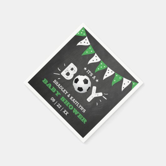 男の子だ!サッカーをテーマにした共同ベビーシャワー スタンダードカクテルナプキン (角)