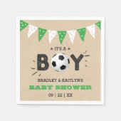 男の子だ！サッカーをテーマにした共同ベビーシャワー スタンダードカクテルナプキン (正面)