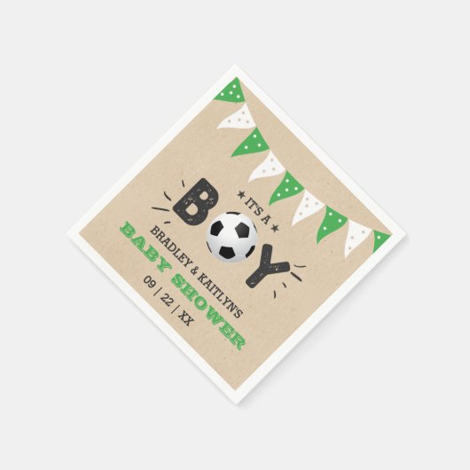 男の子だ!サッカーをテーマにした共同ベビーシャワー スタンダードカクテルナプキン (角)