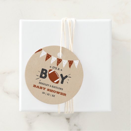 男の子だ!サッカーをテーマにした共同ベビーシャワー フェイバータグ (インサイチュ)