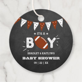 男の子だ！サッカーをテーマにした共同ベビーシャワー フェイバータグ