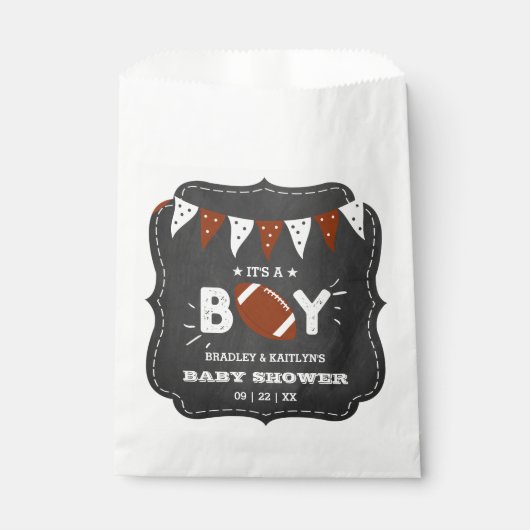 男の子だ！サッカーをテーマにした共同ベビーシャワー フェイバーバッグ (正面)