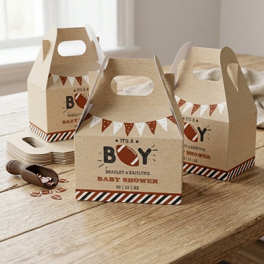 男の子だ！サッカーをテーマにした共同ベビーシャワー フェイバーボックス