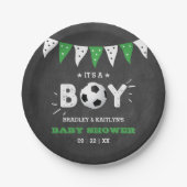 男の子だ！サッカーをテーマにした共同ベビーシャワー ペーパープレート (正面)