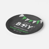 男の子だ！サッカーをテーマにした共同ベビーシャワー ペーパープレート (アングル)