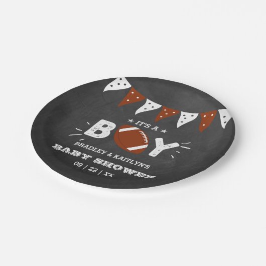 男の子だ！サッカーをテーマにした共同ベビーシャワー ペーパープレート (アングル)