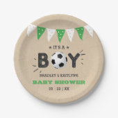 男の子だ!サッカーをテーマにした共同ベビーシャワー ペーパープレート (正面)