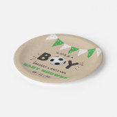男の子だ!サッカーをテーマにした共同ベビーシャワー ペーパープレート (アングル)
