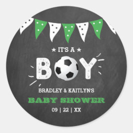 男の子だ！サッカーをテーマにした共同ベビーシャワー ラウンドシール