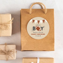 男の子だ！サッカーをテーマにした共同ベビーシャワー ラウンドシール