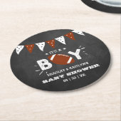 男の子だ!サッカーをテーマにした共同ベビーシャワー ラウンドペーパーコースター (アングル)