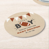 男の子だ！サッカーをテーマにした共同ベビーシャワー ラウンドペーパーコースター (アングル)