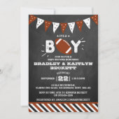 男の子だ！サッカーをテーマにした共同ベビーシャワー 招待状 (正面)