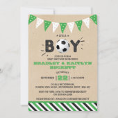 男の子だ!サッカーをテーマにした共同ベビーシャワー 招待状 (正面)