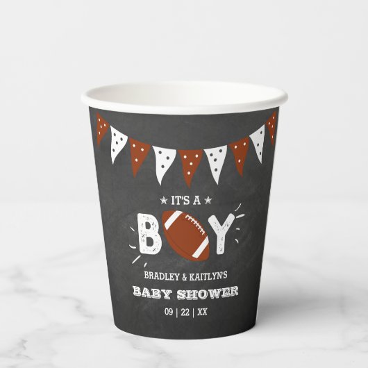 男の子だ！サッカーをテーマにした共同ベビーシャワー 紙コップ (裏面)