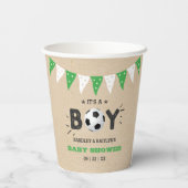 男の子だ！サッカーをテーマにした共同ベビーシャワー 紙コップ (裏面)