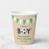 男の子だ！サッカーをテーマにした共同ベビーシャワー 紙コップ (正面)