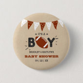 男の子だ!サッカーをテーマにした共同ベビーシャワー 缶バッジ (正面)