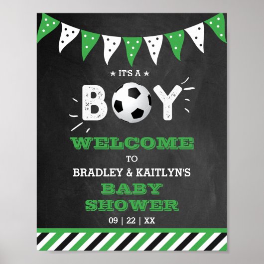男の子だ！サッカーをテーマにした赤ちゃんシャワーへようこそ ポスター (正面)