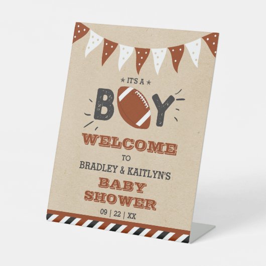 男の子だ!サッカーをテーマにした赤ちゃんシャワーへようこそ 台座サイン (正面)