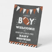 男の子だ!サッカーをテーマにした赤ちゃんシャワーへようこそ 台座サイン (正面)